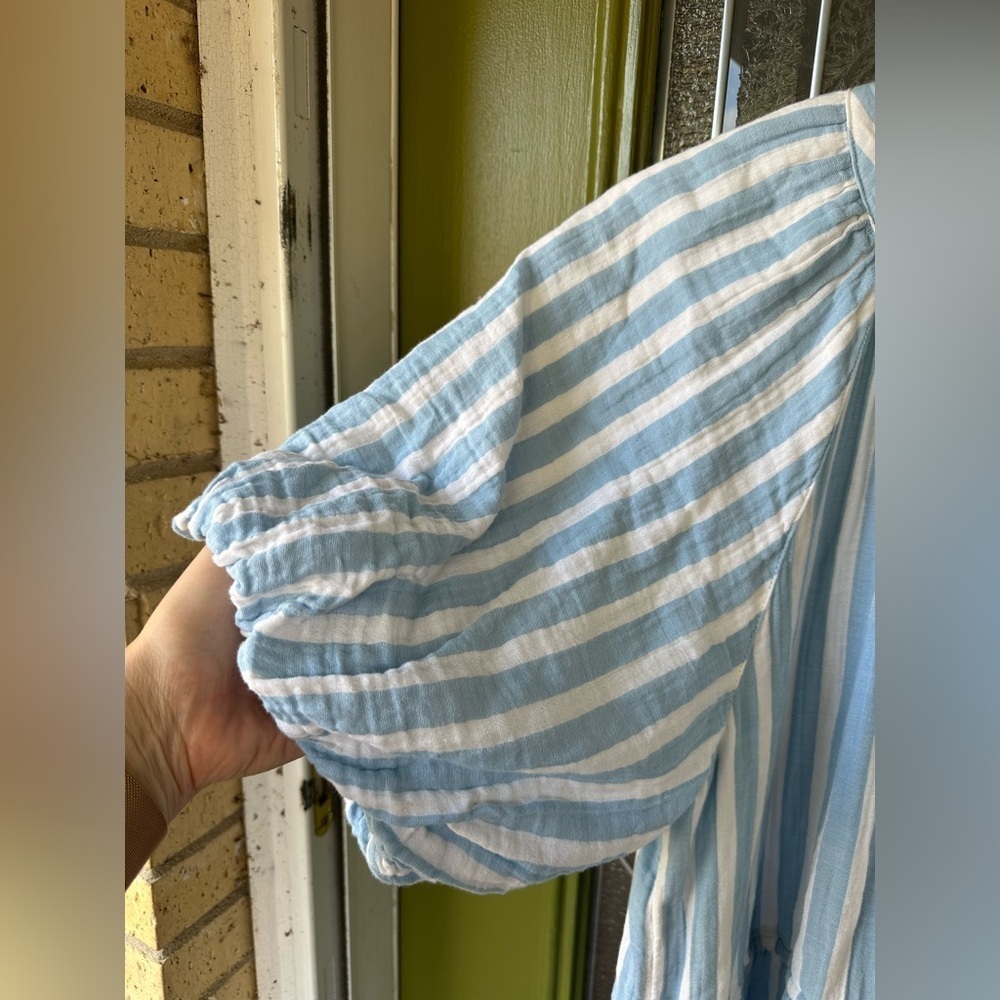 Old Navy Women’s Large 100% Cotton Blue White Stripe Balloon Drawstring Dress - Picture 6 of 8